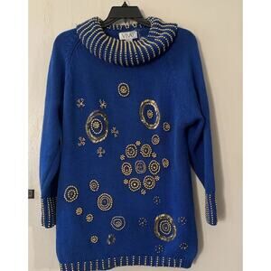 Vintage Vivat Womens Embellished Beaded Pullover Blue Sweater Size L Large Used